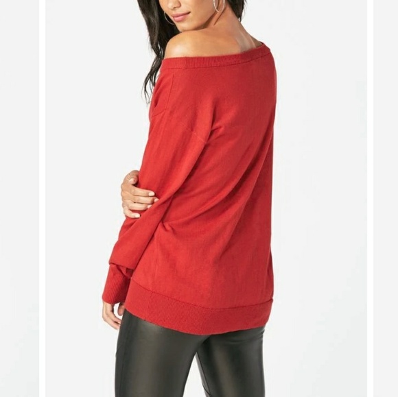 Oversized red boatneck sweater - Picture 2 of 4